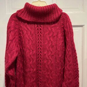 Vintage 90s Express Tricot Sweater XS Mohair Acrylic Turtleneck Cable Knit Pink